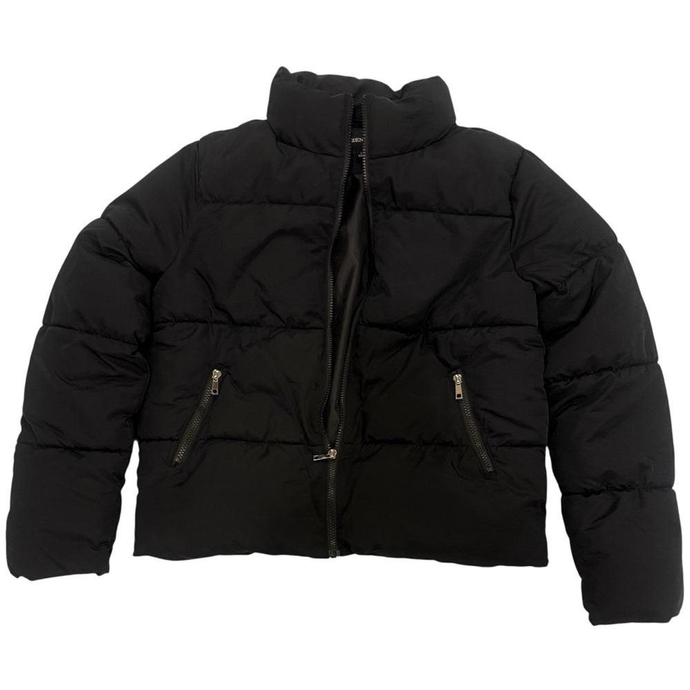 Black Cropped Puffer Coat Size Large Stylish Winter Jacket Ski Snowboard